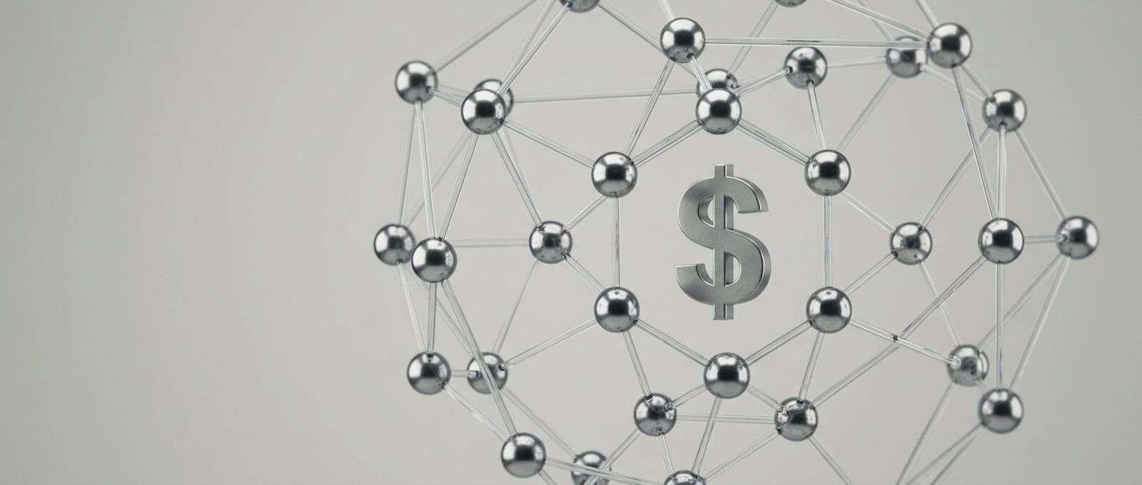 A chrome molecule lattice with a metal dollar sign at its center